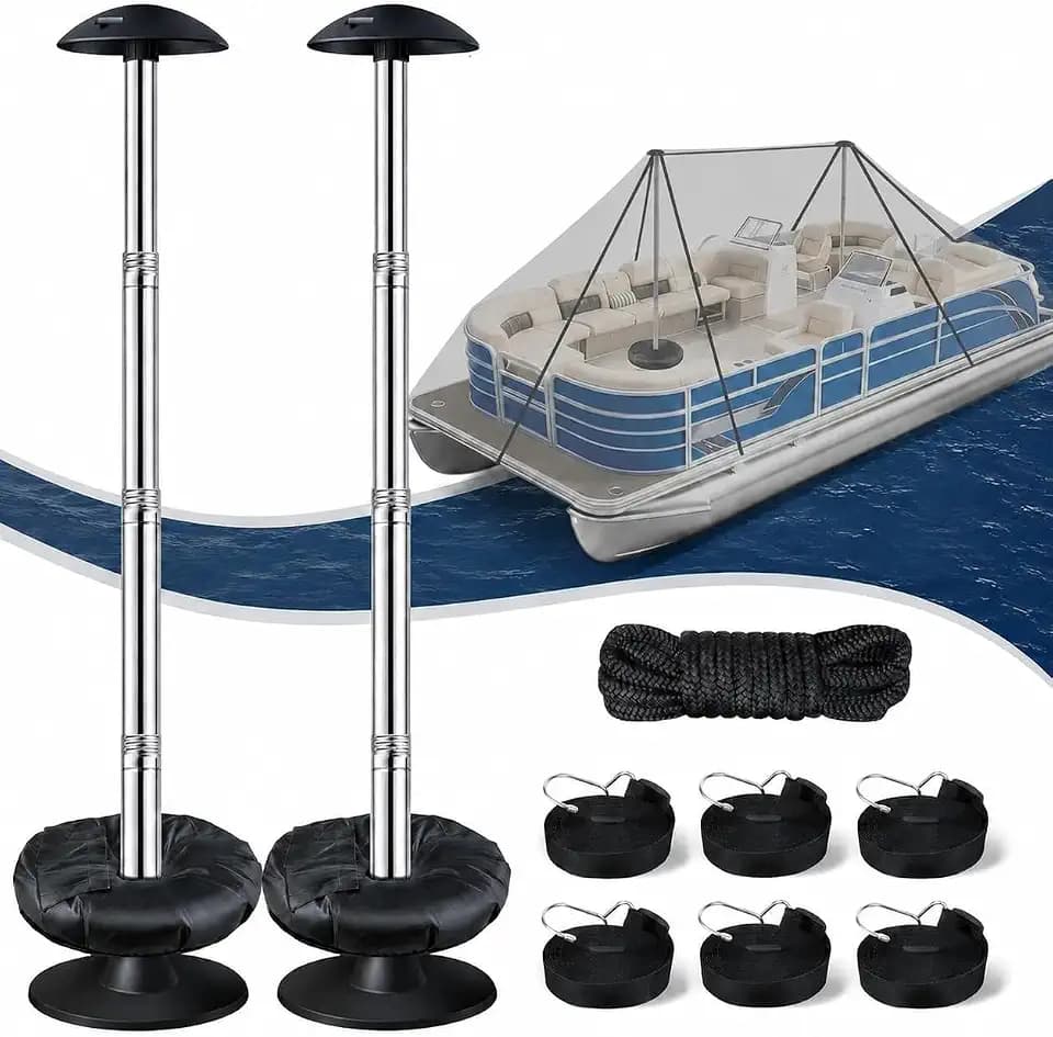 Boat Cover Support Poles with Heavy Duty Strap,Adjustable Support System