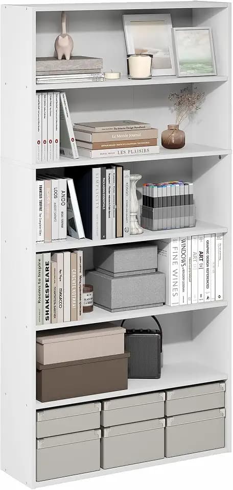 Furinno PASIR Book Shelf, 6-Tier Bookshelf with Open Storage Shelf, Standing Bookcase, 9.4 x 31.5 x 63, Easy Assembly, for Home Office, Bedroom, Living Room, White