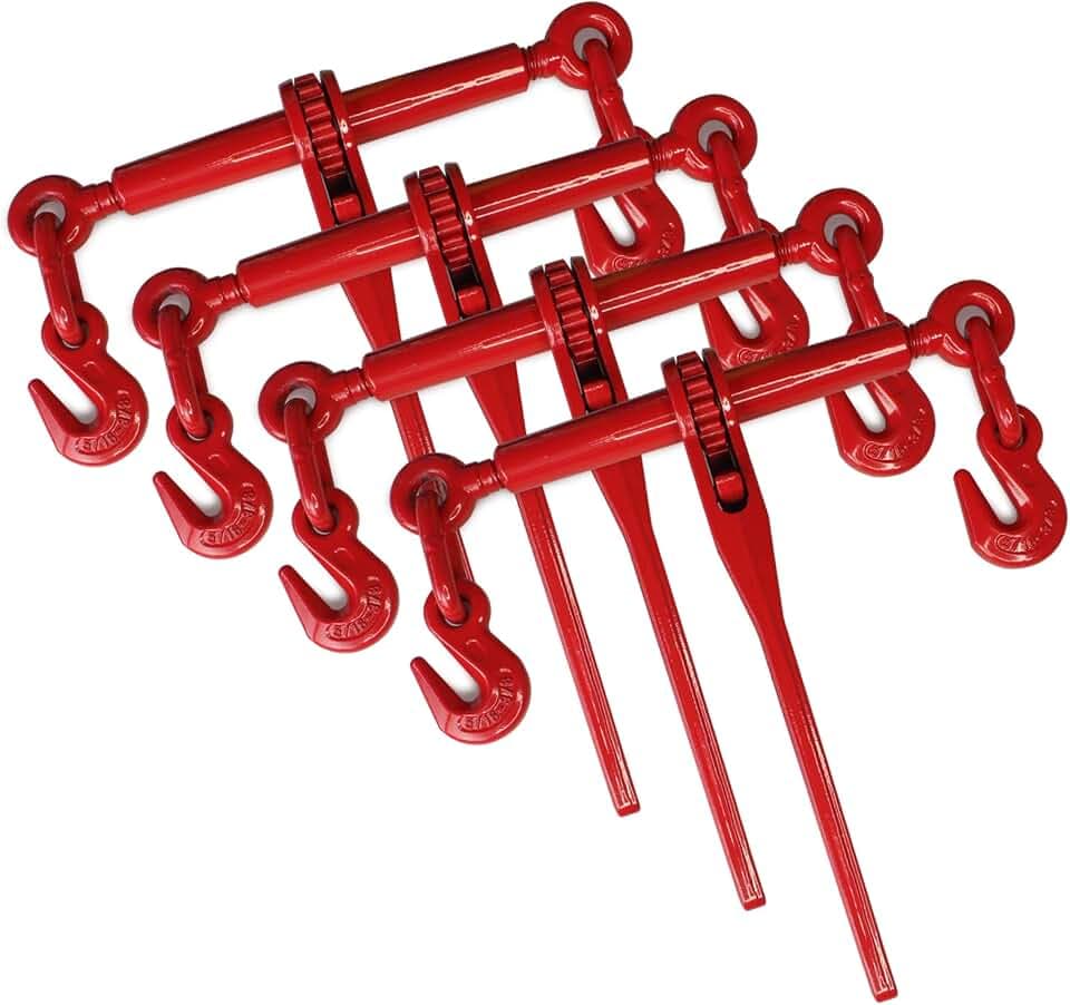 ENJ 4 Pcs Ratchet Load Binder with 2 Grab Hooks,for 5/16-3/8 Grade 70 Chain