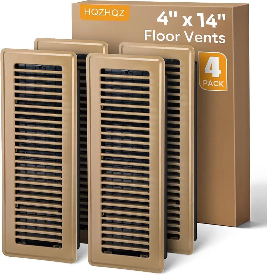 4x14 Floor Register, Floor Vent Covers, Heavy Duty Steel Walkable Floor Vent, Easy Adjust Air Supply Lever, Vent Covers for Home Floor, Air Vent Covers 4 Pack Brown
