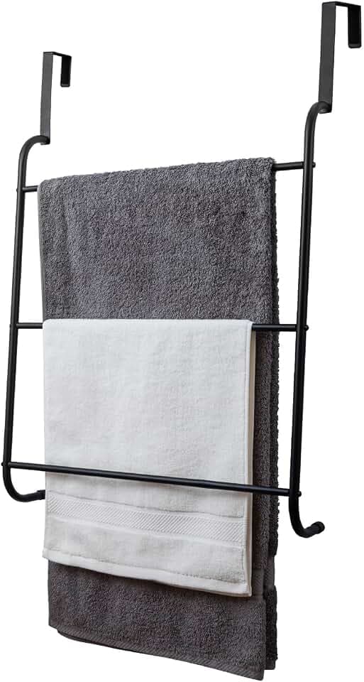 MyGift 3 Tier Over Door Bathroom Towel Rack Matte Black Metal Holder
