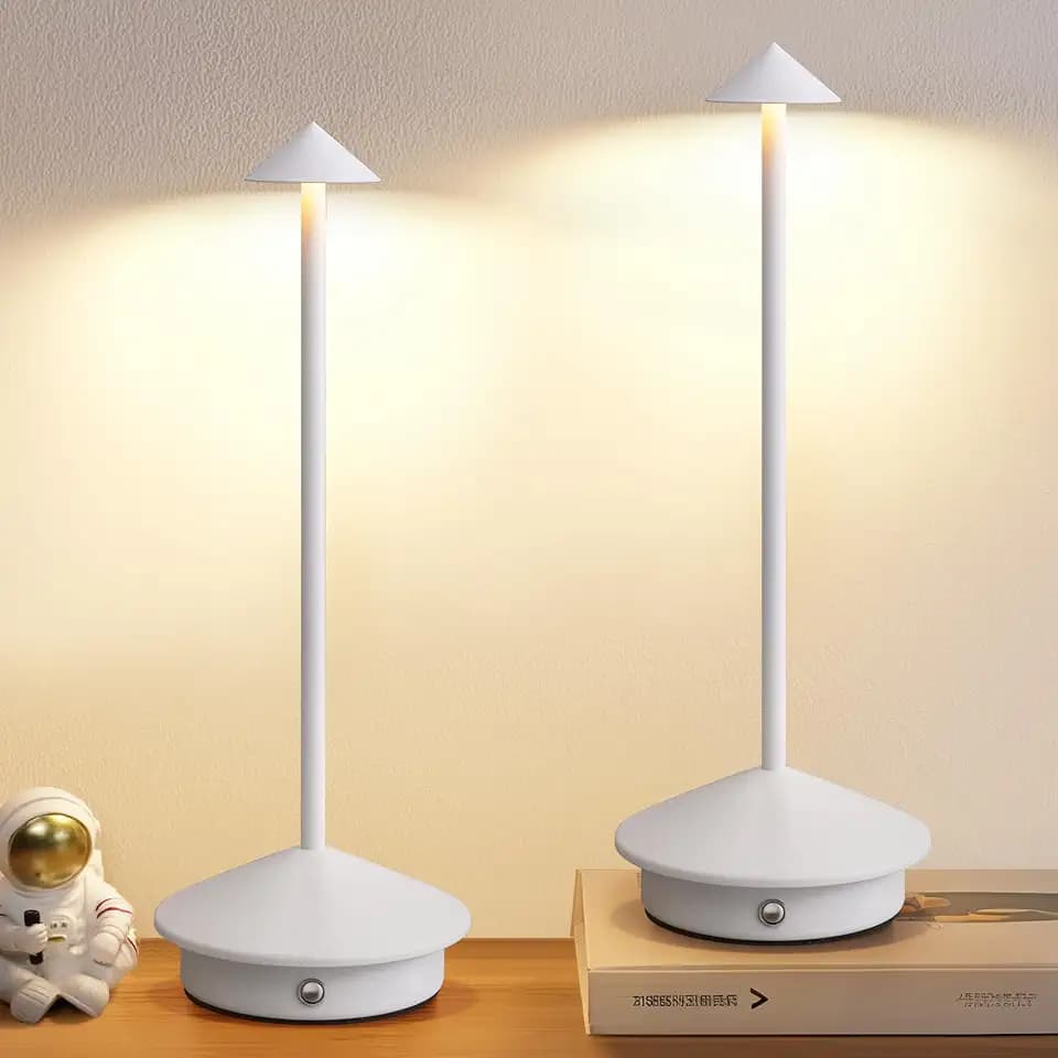 Modern Cordless Table Lamp Set of 2, White Portable LED Desk Lamps