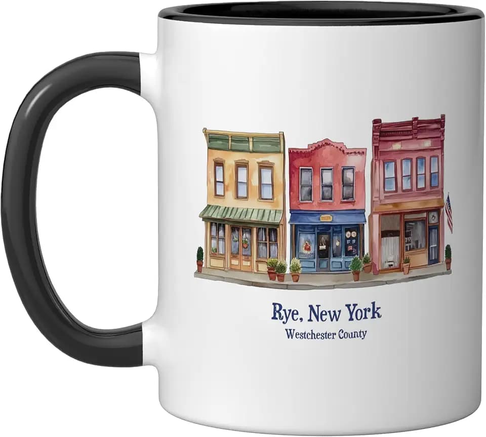 Rye, NY Historic Small Town, New York, Westchester County Ceramic Mug, Black/White, 11oz