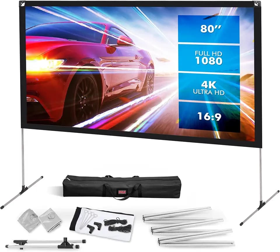 Pyle Beamer Leinwand 80 Zoll – 16:9 HD 4K Projektorleinwand mit Stativ, Tragbar & freistehend 160° Blickwinkel mit Tragetasche, ideal für Indoor/Outdoor, Heimkino Tagungsraum Hochzeiten