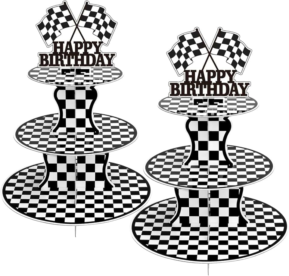 2 Pack Race Car Cupcake Stand Birthday Party Supplies, Two Fast Decorations