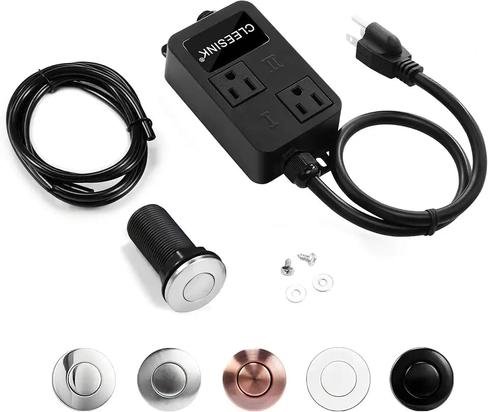 Garbage Disposal Air Switch Kit Dual Outlet Sink Top Waste Disposer On/Off Switches with ABS Power Module Long Stainless Steel Brushed Button by CLEESINK