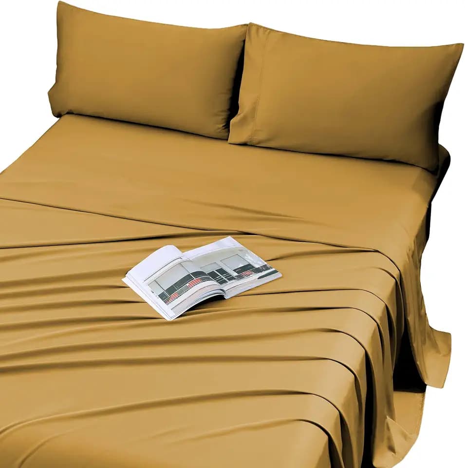 Viviland Cooling Full Sheets, Bamboo Viscose Bed Sheets, Gold