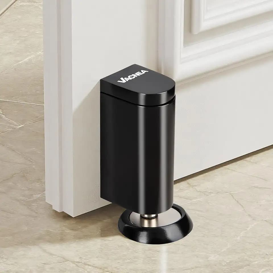 Magnetic Door Stopper No Drilling Door Stop Wall&Wallpaper Protect Height Adjustable Door Holder Keep Door Open with Screws and Adhesive Pads, 2 Pack, Black