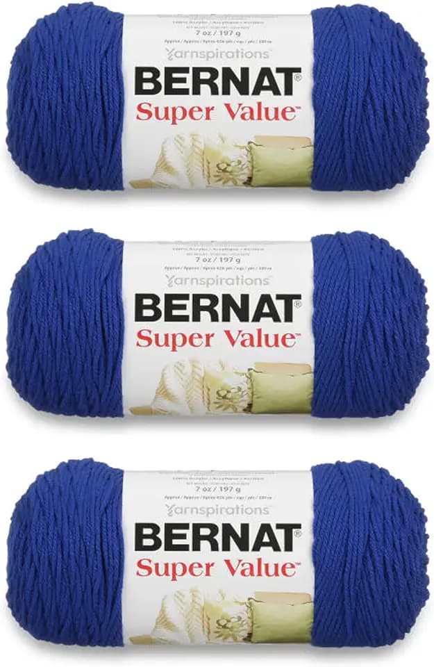 Bernat Super Value Yarn for Crocheting Soft, Royal Blue, 3-Pack