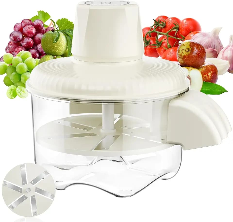 Automatic Peeling Machine, Upgraded 6 Leaf Blade Electric Grape, Cherry Tomato & Garlic Peeler, Rechargeable Wireless, Easy Clean Portable Kitchen Tool for Salad Prep & Picnic (White)