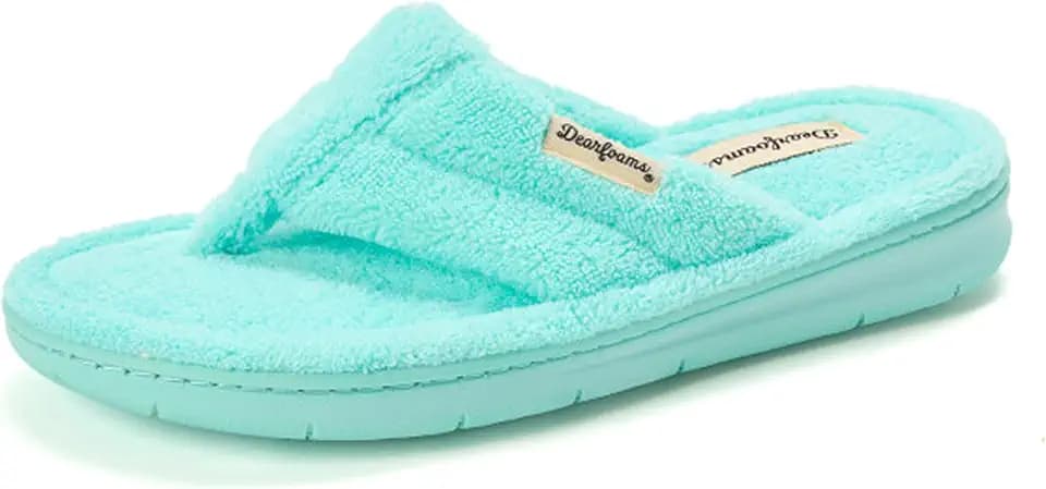 Dearfoams Women's Melanie Thong Slide Memory Foam Terry Sandal Summer House Slippers