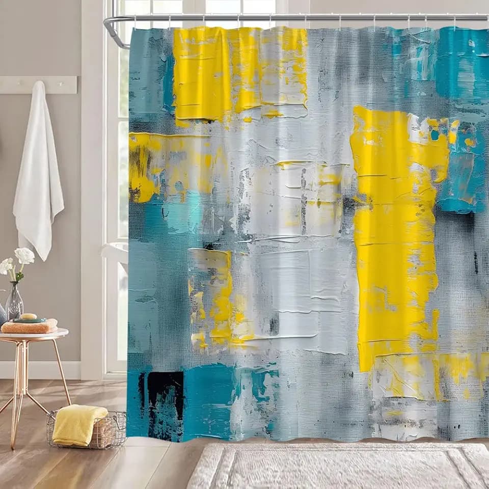 Turquoise Gray Yellow Abstract Shower Curtain for Bathroom,70X70(WXH) IN