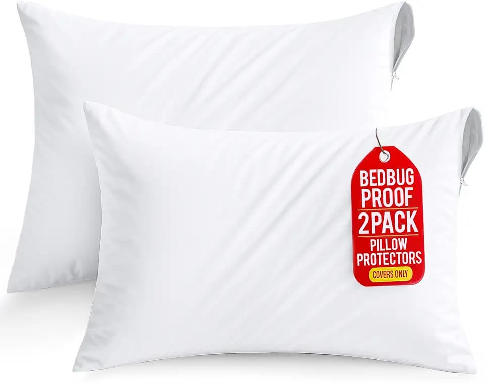 Set of 2 Pillow Protectors with Zipper Standard Size, Pillow Covers