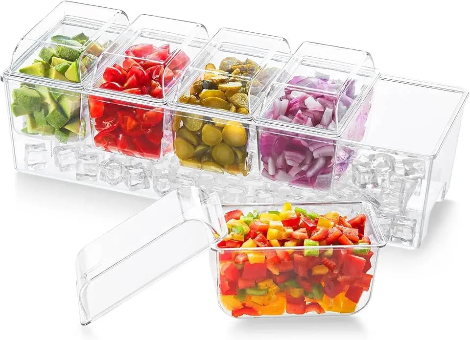 Lifewit Chilled Condiment Caddy with 5 Individual Lids, Ice Garnish Tray
