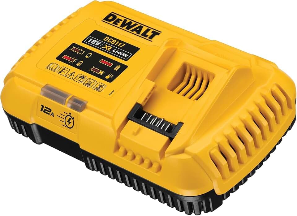 Dewalt System-Schnellladegerät DCB117 (für alle 18V inkl. XR Flexvolt Akkus, mit 12 A Ladestrom, 2-Stufen Ladeprozess schont den Akku, LED-Anzeige des Ladeprozesse, für die Wandmontage geeignet)