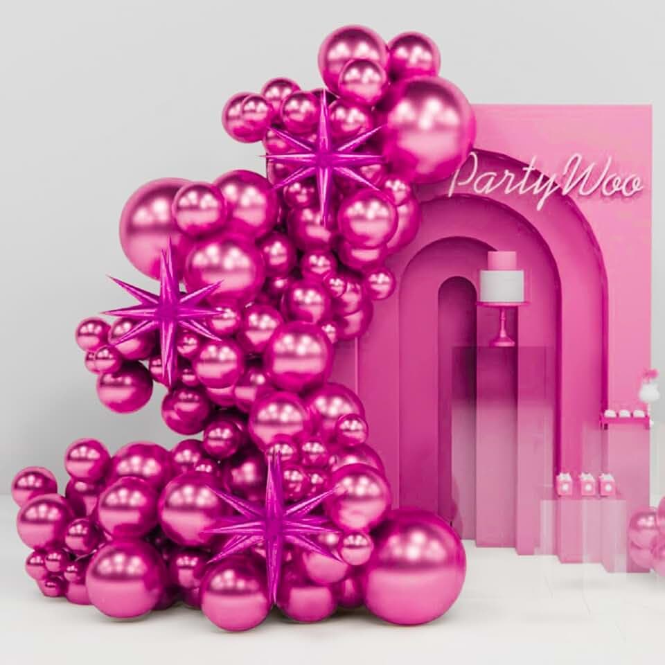 PartyWoo Metallic Pink Star Spike Balloon Arch Kit 110pcs Different Sizes