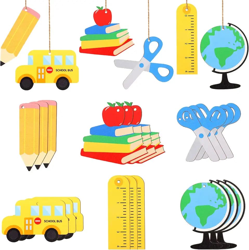 Jetec 24 Pcs Wooden Back to School Hanging Decoration for Tree