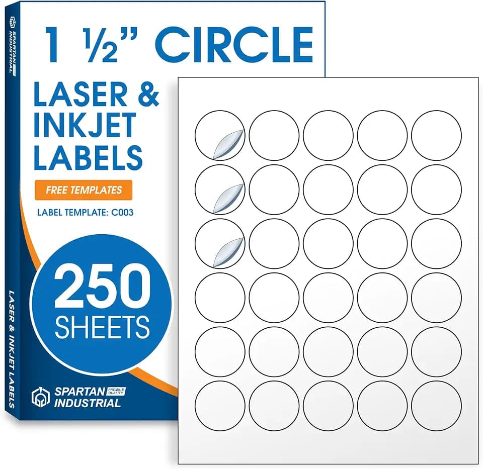 1.5" Round Stickers for Laser & Inkjet, Spartan Industrial Template C003