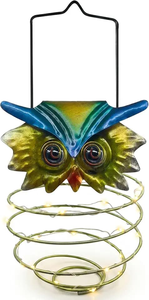 Solar Owl Lantern Outdoor Hanging, Waterproof Light, Auto On/Off