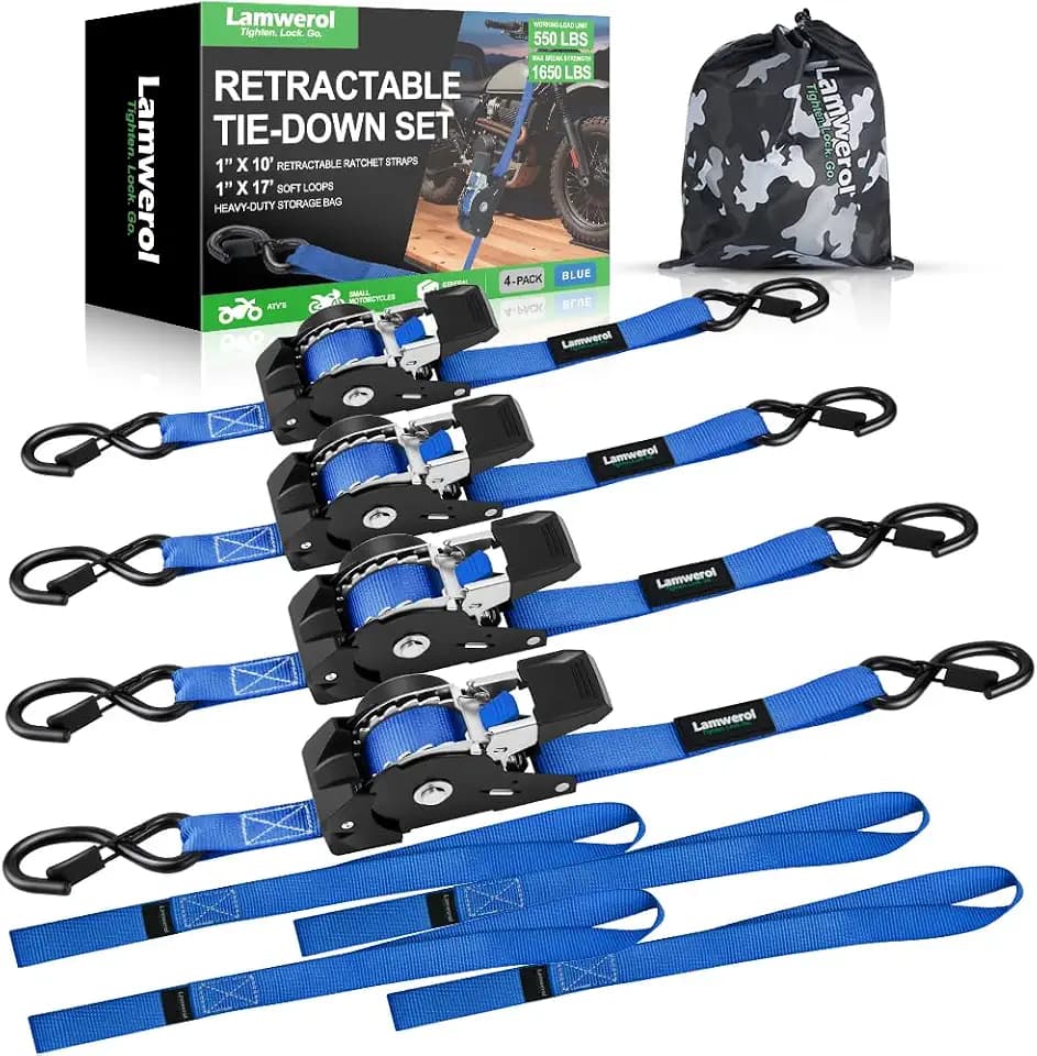 Retractable Ratchet Straps 1in x 10ft (1,650lb Break Strength)