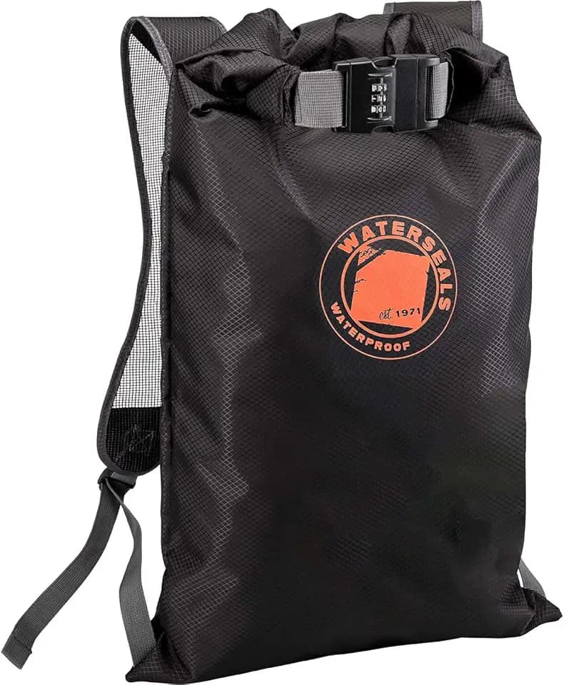 WaterSeals Locking Backpack + Waterproof Bag for Women & Men with Ripstop Material & Anti-Theft Combination Lock to Protect Wallet, iPhone or Valuables at the Beach, Pool, Skiing, or Camping, Black
