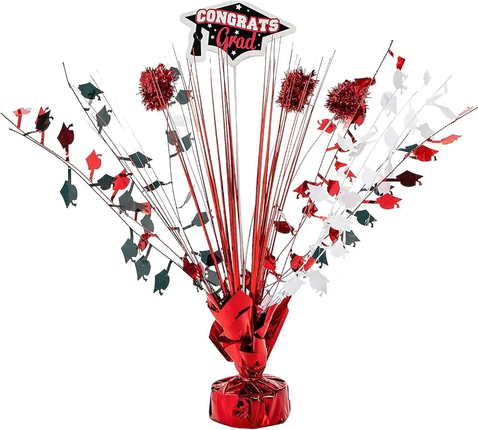 14" Red Graduation Party Spray-Style Plastic Tabletop Centerpiece