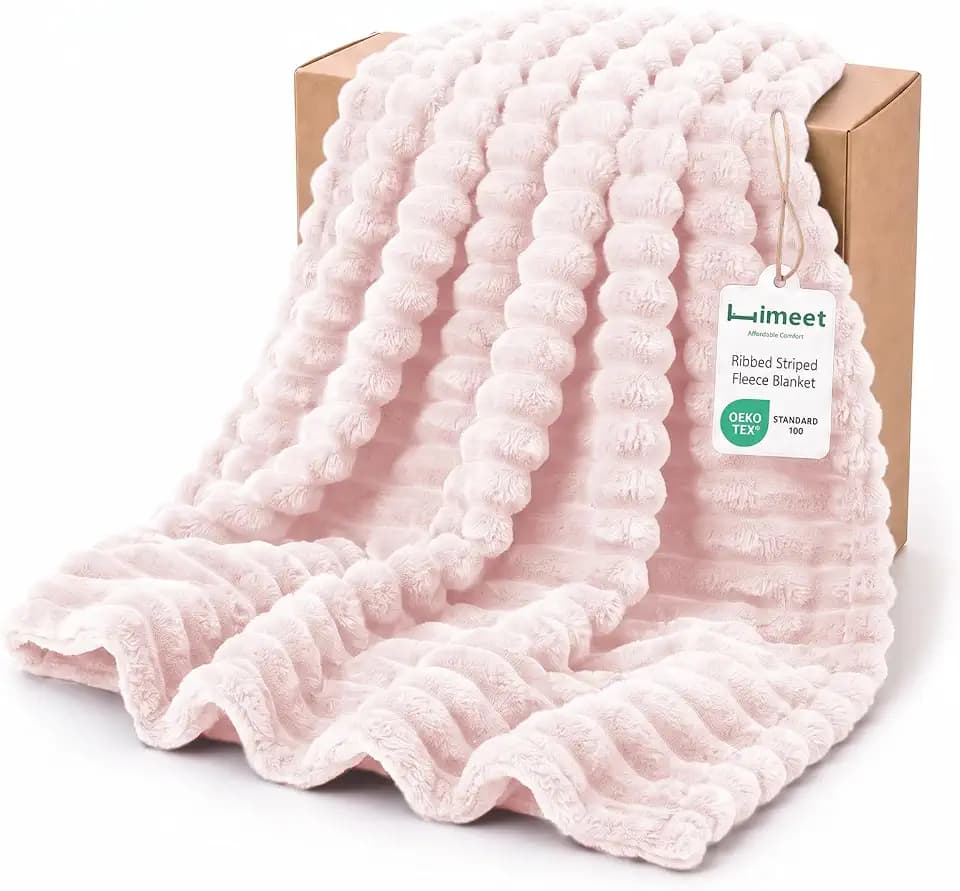 HIMEET Pink Twin Blanket for Bed, 300GSM Ribbed Fleece, 60 x 80 Inches