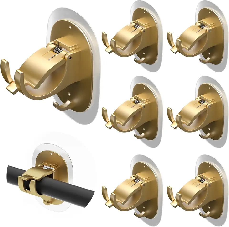 6 Pack No Drill Curtain Rod Brackets, Self Adhesive, Gold