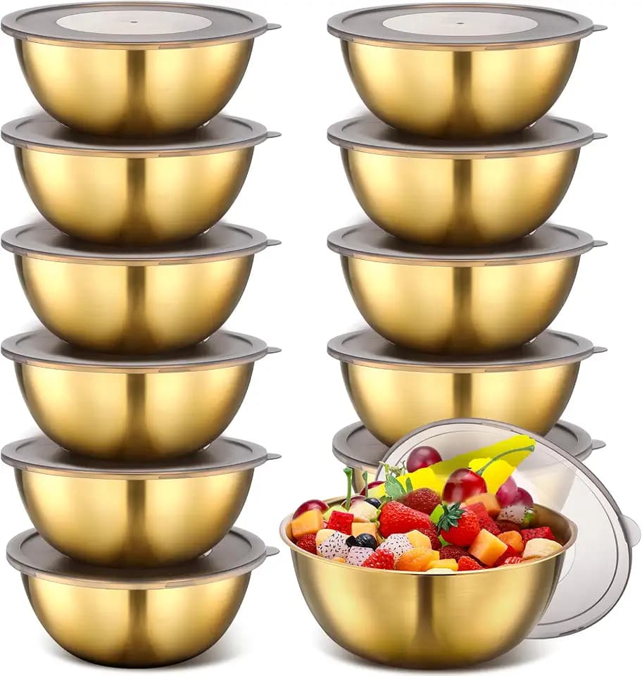 Nuogo 12 Pcs 8.27 in Gold Mixing Bowls with Airtight Lids