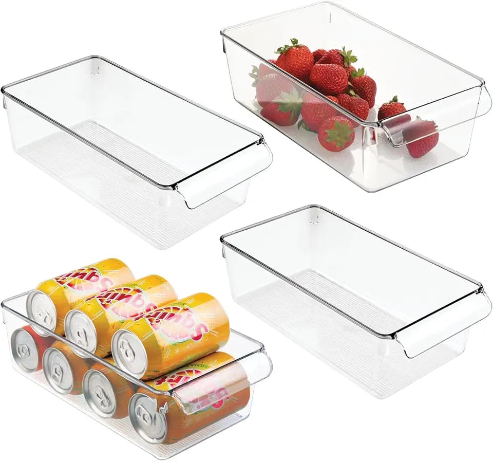 iDesign Fridge Storage Bin with Handle, Set of 4, Clear