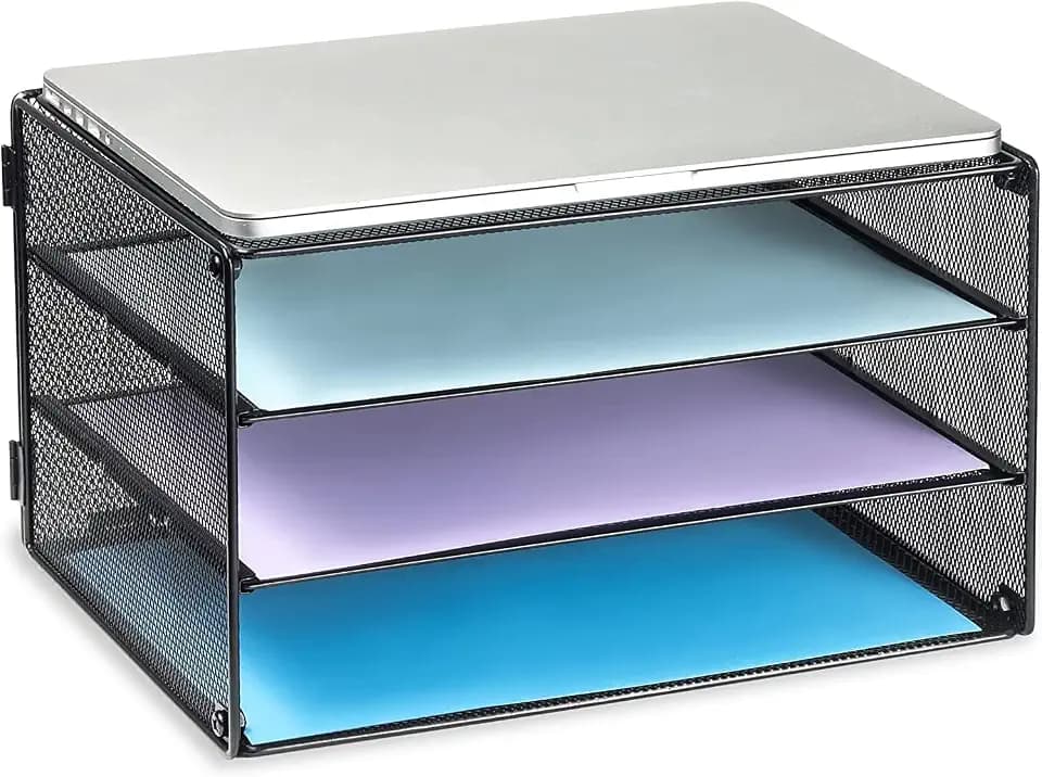 DALTACK 3 Tier Letter Tray Paper Organizer with Sliding Mesh Trays Black