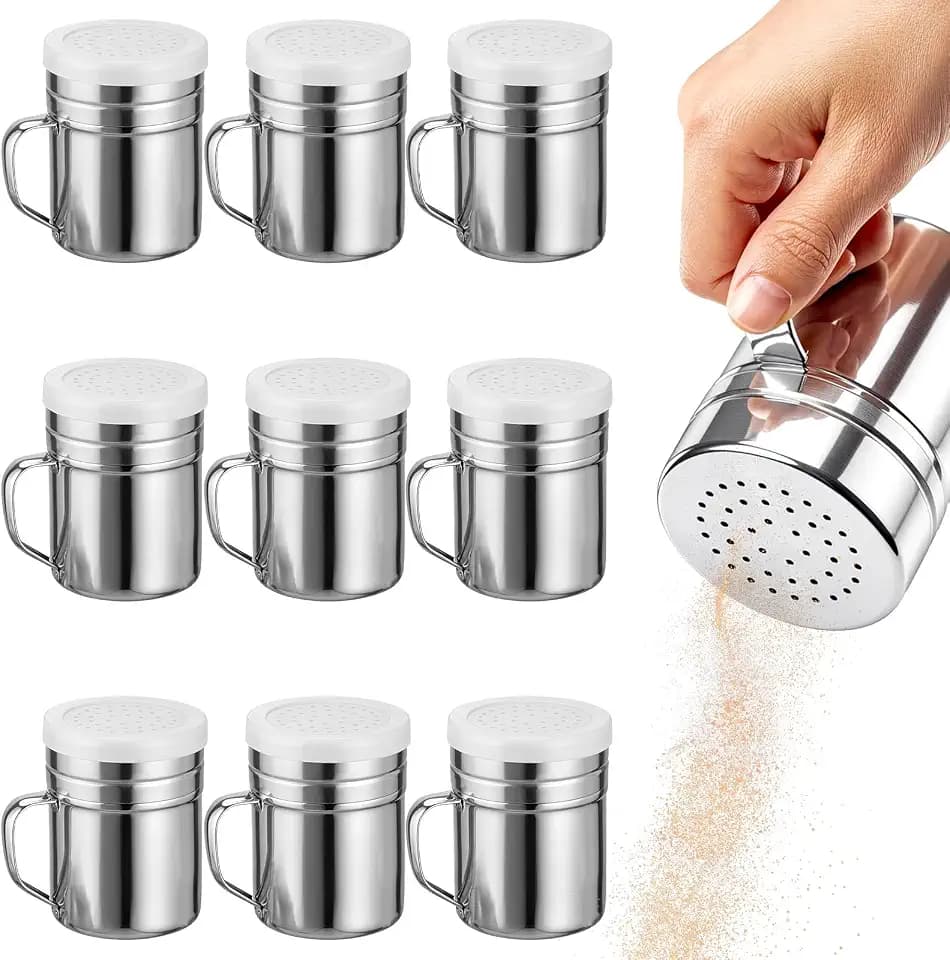 10 Pcs 10oz Stainless Steel Salt Pepper Dredge Shakers with Lid and Handle