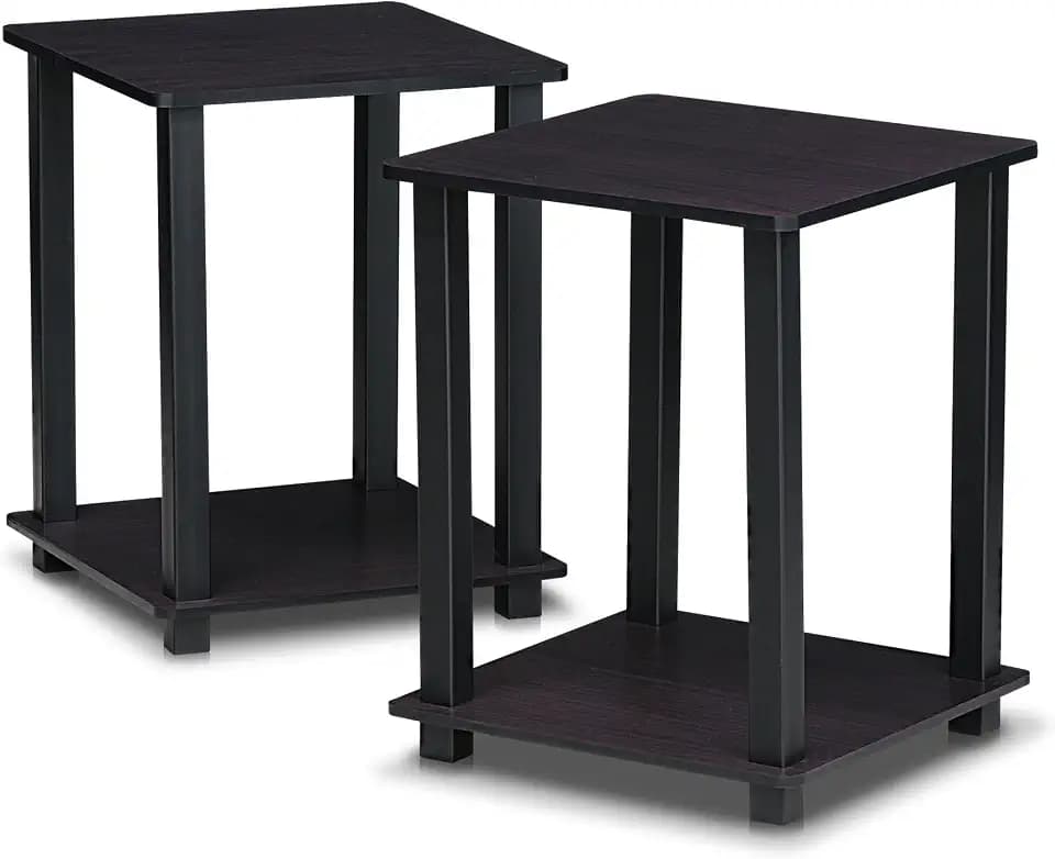 Furinno Simplistic Set of 2 Toolless Living Room Table Set, Dark Walnut