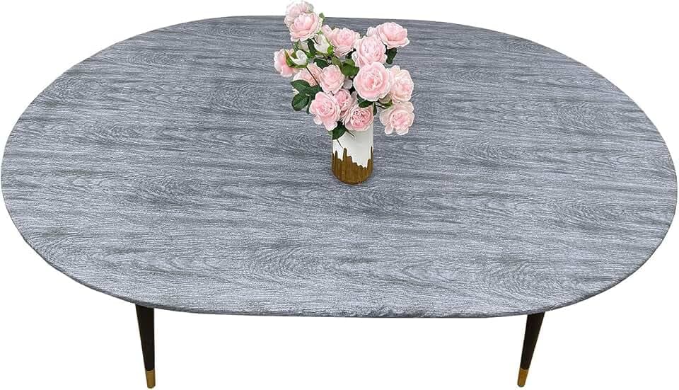Pioggia Oval Vinyl Fitted Tablecloth with Flannel Backing Elastic Table Cloth Waterproof Oil-Proof Plastic Table Cover Best for Up to 42" x 60"
