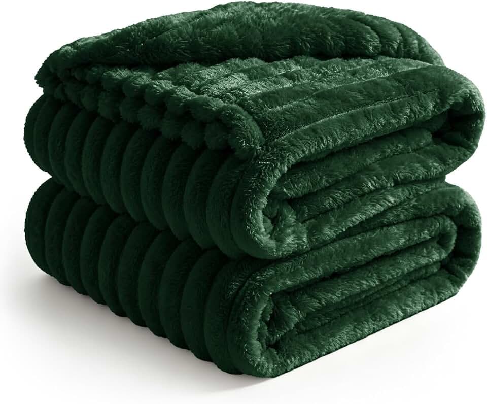 BEDELITE Ribbed King Size Blanket for Bed, Forest Green, 108"x90"