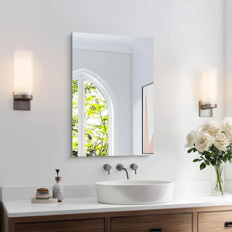 KOCUUY Frameless Mirror, 16"x24" Bathroom Mirror for Over Sink, 16 Inch Unframed Mirrors for Wall Upgraded Shatterproof Design, Modern Decorative for Bedroom, Living Room, Entryway
