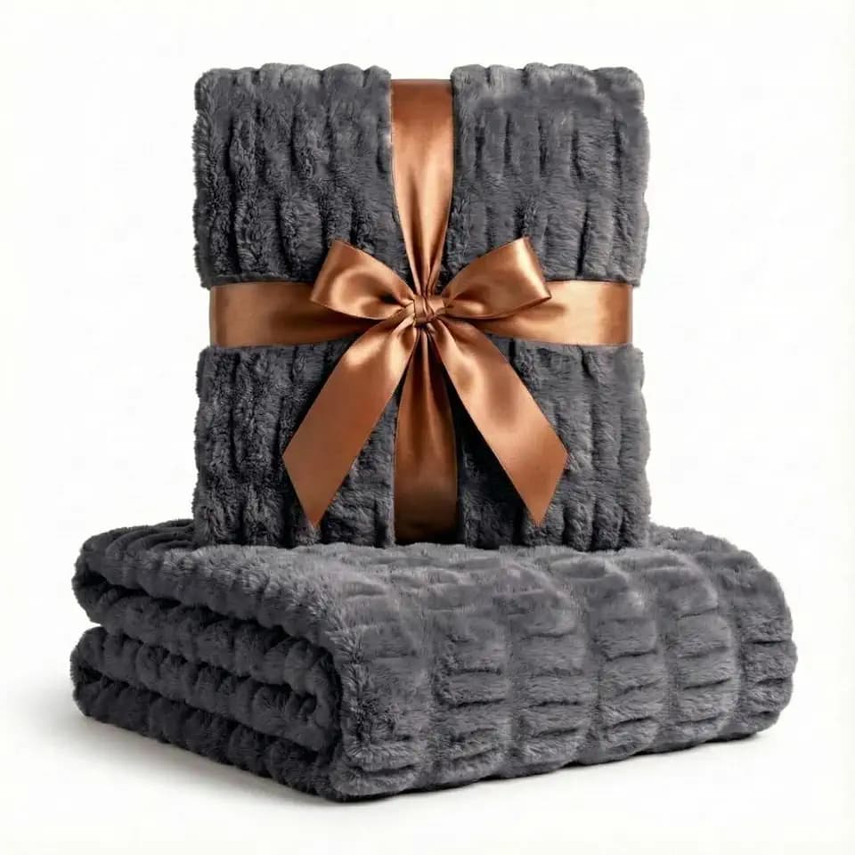 Luxury Concepts Soft Faux Rabbit Fur Throw Blanket - 50" x 60", Elegant Ruched Design Blanket, Machine Washable and Wrinkle Resistant, Lightweight Dark Grey Throw Blanket for Couch, Sofa and Bed