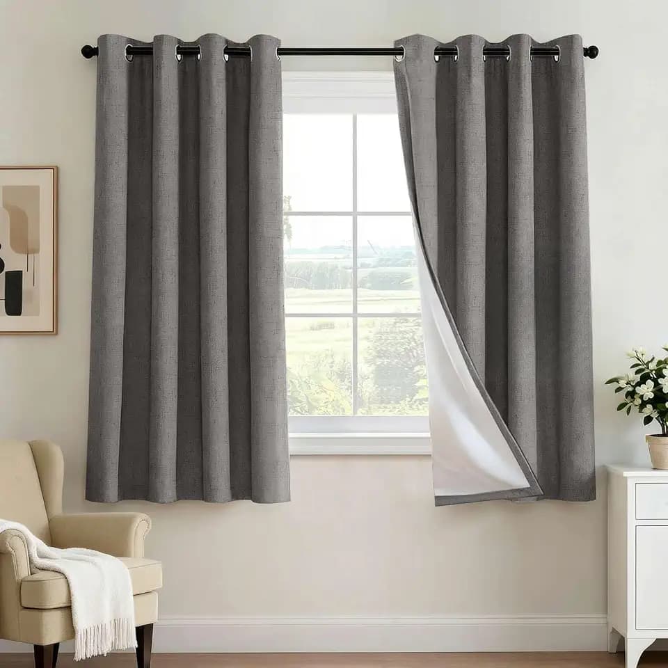 H.VERSAILTEX 100% Blackout Curtains for Bedroom 63 Inches Long Grommet Linen Face Full Light Blocking Curtain Drapes for Living Room Thermal Linen Look Curtains 2 Panels Set, 52" W x 63" L, Grey