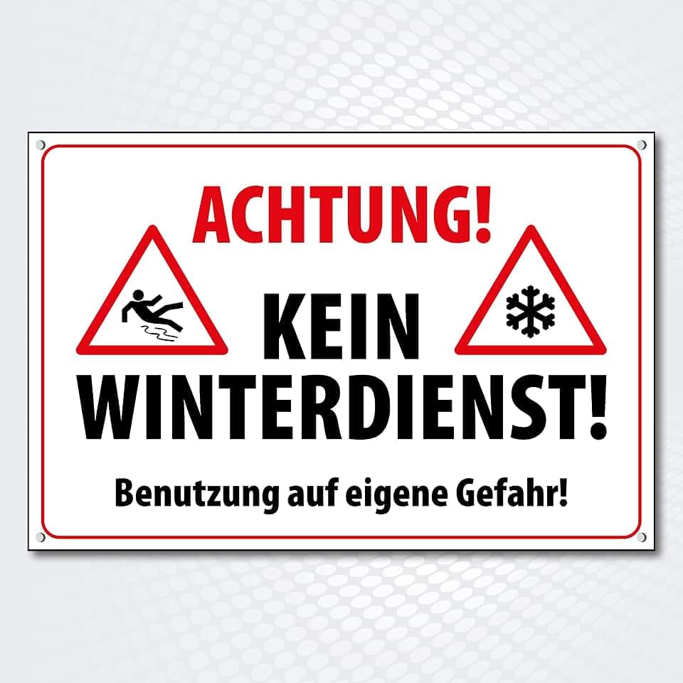 Hochwertiges Schild Alu-Dibond mit UV-Schutzlackierung " ACHTUNG! KEIN WINTERDIENST" 200 x 300 mm rechteckig | Betreten auf eigene Gefahr | Hinweisschild aus Wetterfestem Alu/Dibond