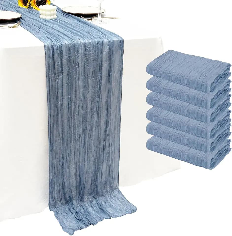 6Pack Dusty Blue Cheesecloth Table Runner 20 x 120 inch Gauze Table Runner