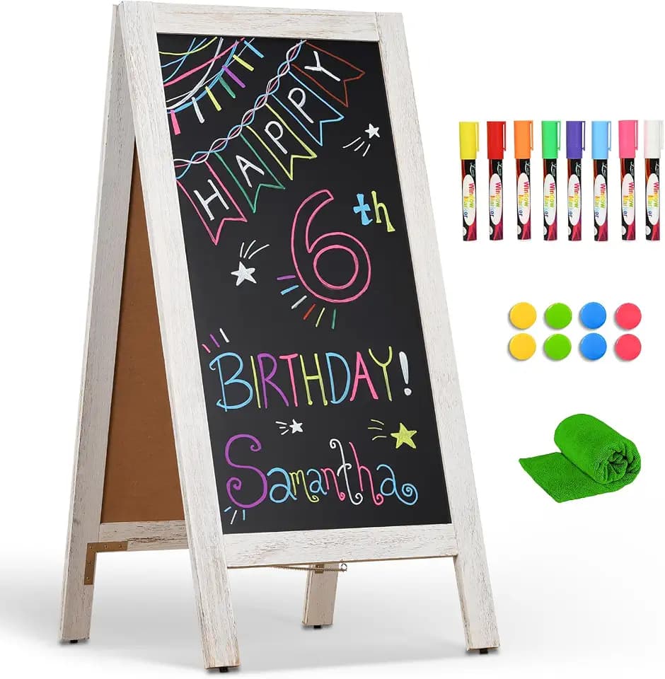 4 THOUGHT A-Frame Double-Sided Magnetic Chalkboard 40"x20", Rustic White