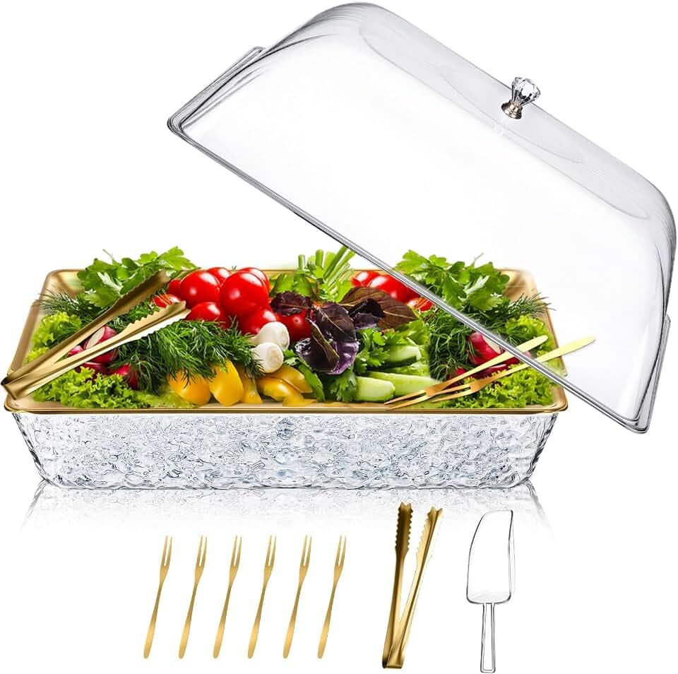 Baderke 1 Set 16" x 9" Chilled Serving Tray for Parties with Lid, Gold