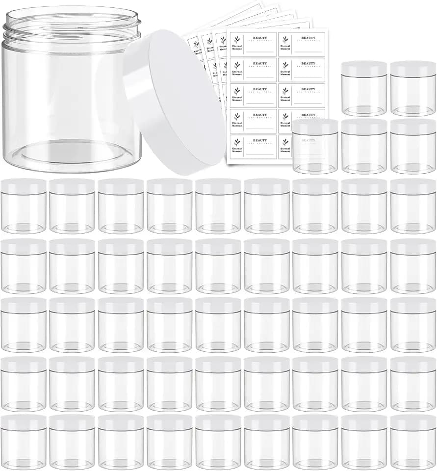 Eternal Moment 50 Pack 4 OZ Plastic Jars Clear Cosmetic Container with Lids