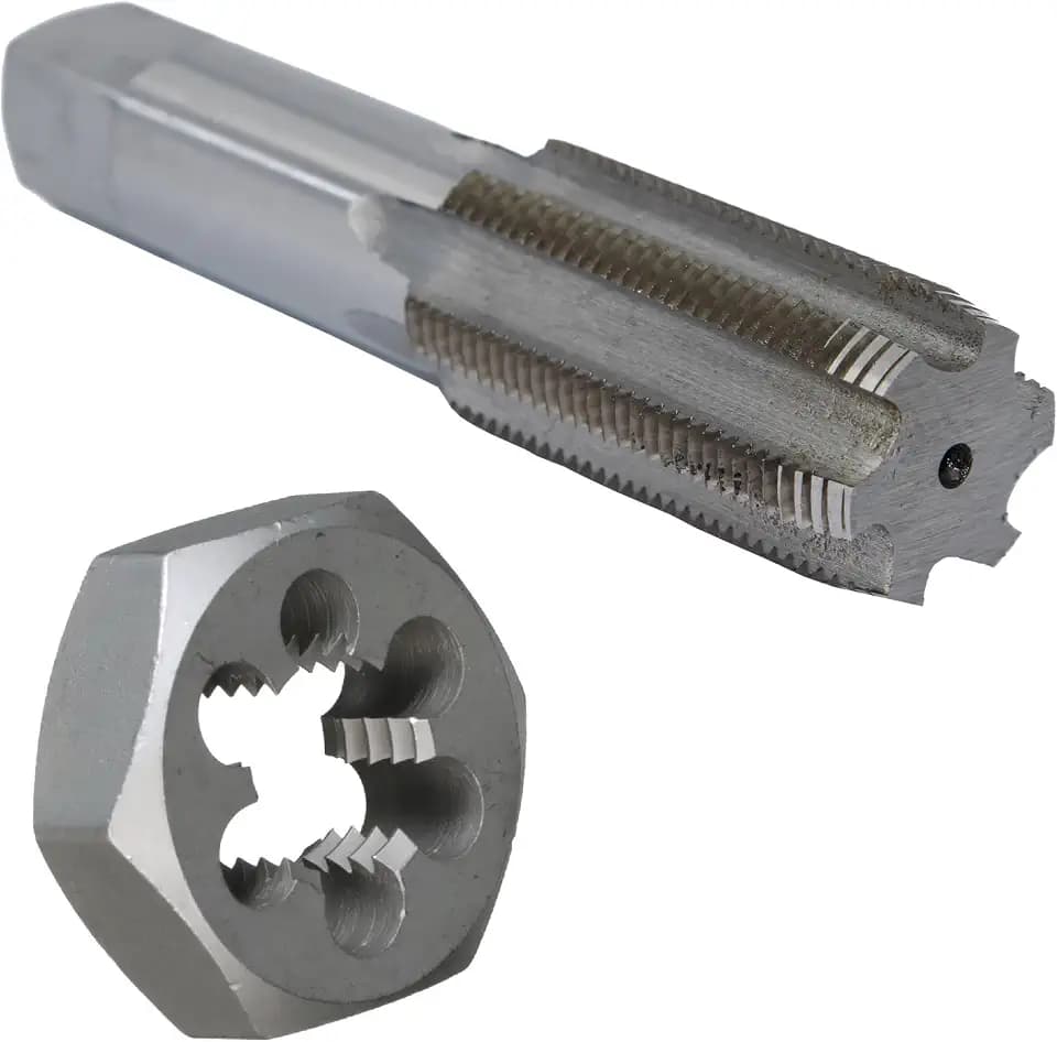 Drill America 1-1/8"-12 UNF Tap and Die Kit, HSS Plug Tap and Carbon Hex Die, POUT Series