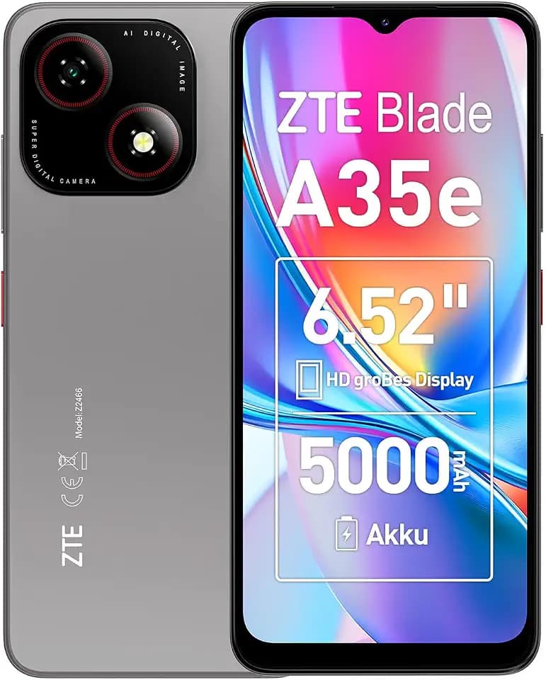 ZTE Blade A35e, Android-Handy,Smartphone ohne Vertrag: 2GB+64GB Speicher, Silvery Gray, 5000 mAh Batterie & 6.52" HD+Display