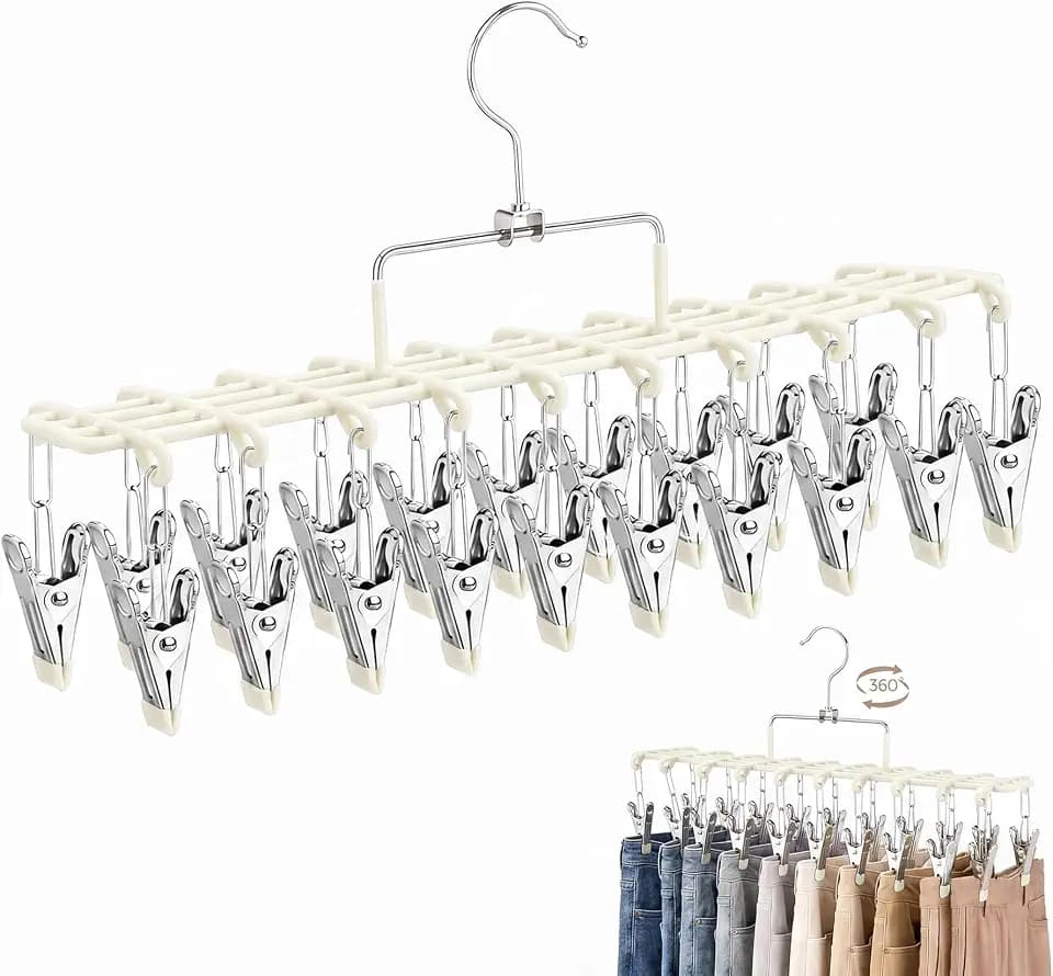 Legging Organizer for Closet, Pants Hangers with 20 Clips (White)