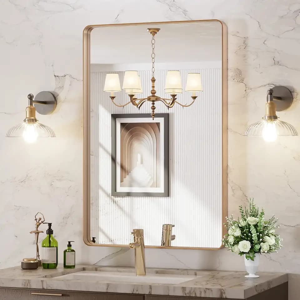 LOAAO 24"X36" Gold Bathroom Mirror