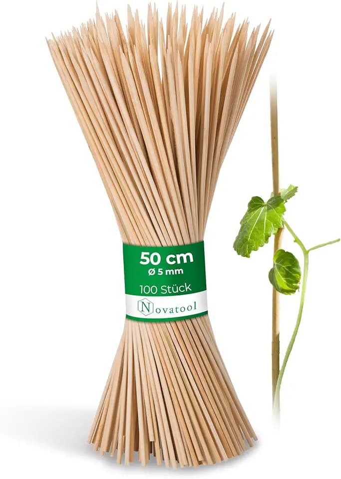 Novatool 100x Splittstäbe 50 cm x 5 mm I Natur I Pflanzstäbe Rankhilfe Bambus Stab Bambusstäbe Bambusstange Pflanzen Stütze Holzstab Plant Stakes