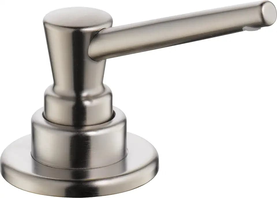 Delta Faucet Pump Soap/ Lotion Dispenser Brushed Nickel, Countertop Soap Dispenser, Top Fill Deck Mount Soap Dispenser, Stainless RP1001SS