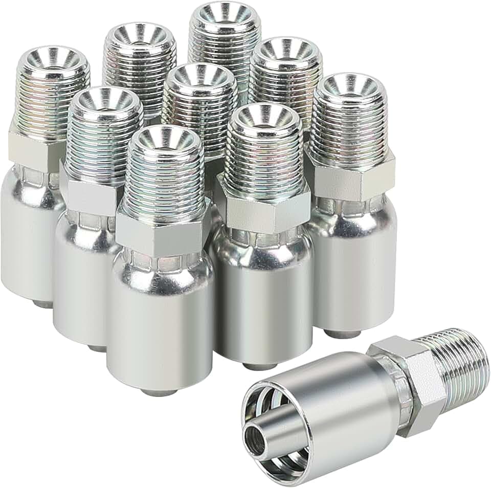 3/8’’ Hose x 3/8’’ NPT Male Hydraulic Hose Crimp Fittings, 10PCS Set for Single Wire Hydraulic Hose
